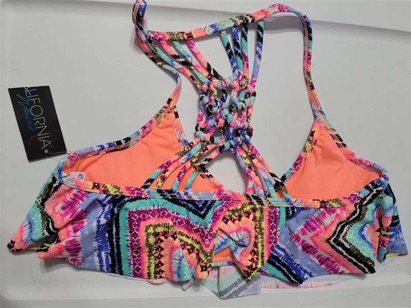 California Waves L Under The Sun Macramé Flounce Tie Dye Bikini Swim Top #86469
