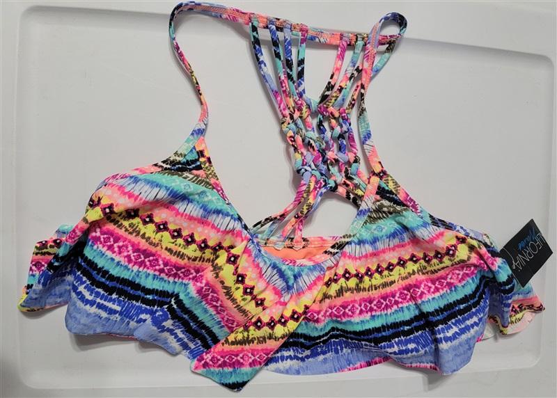 California Waves L Under The Sun Macramé Flounce Tie Dye Bikini Swim Top #86469