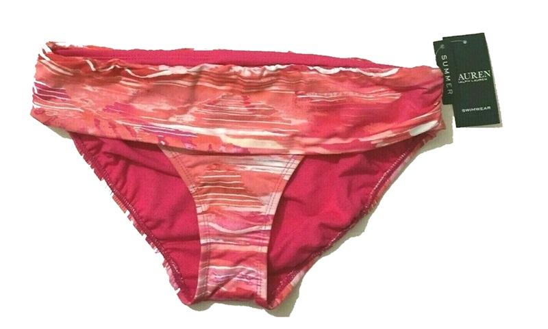 NWT Ralph Lauren 8 Calypso Ikat Fold Over Hipster Swim Bottom Coral 86592