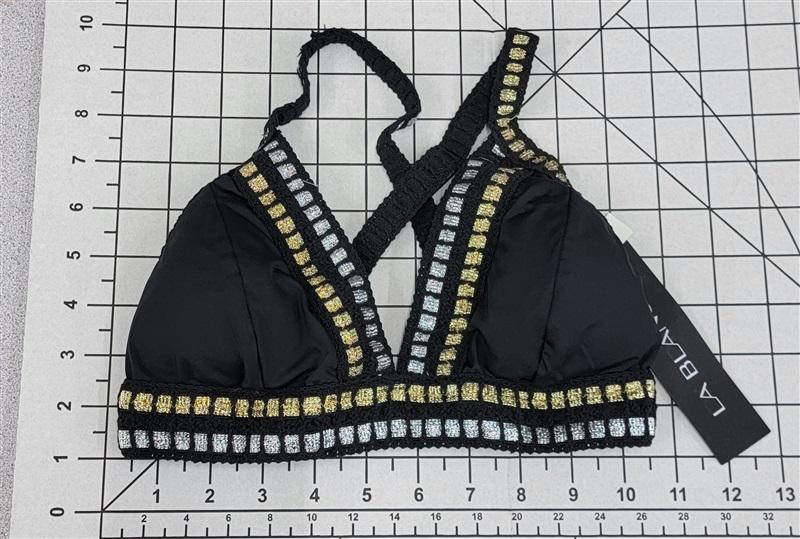 NWT La Blanca 4 Metallic Ribbon-stitch Black Bikini Top Swimsuit #86609