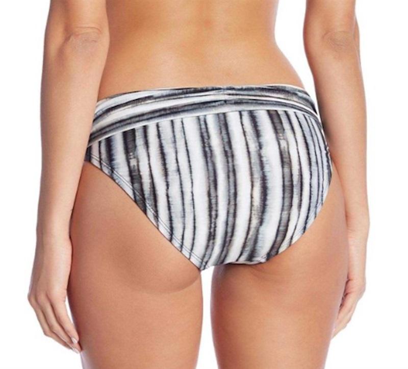 NWOT La Blanca 4 Grey & White Ruched-Waist Hipster Bikini Bottom #86656