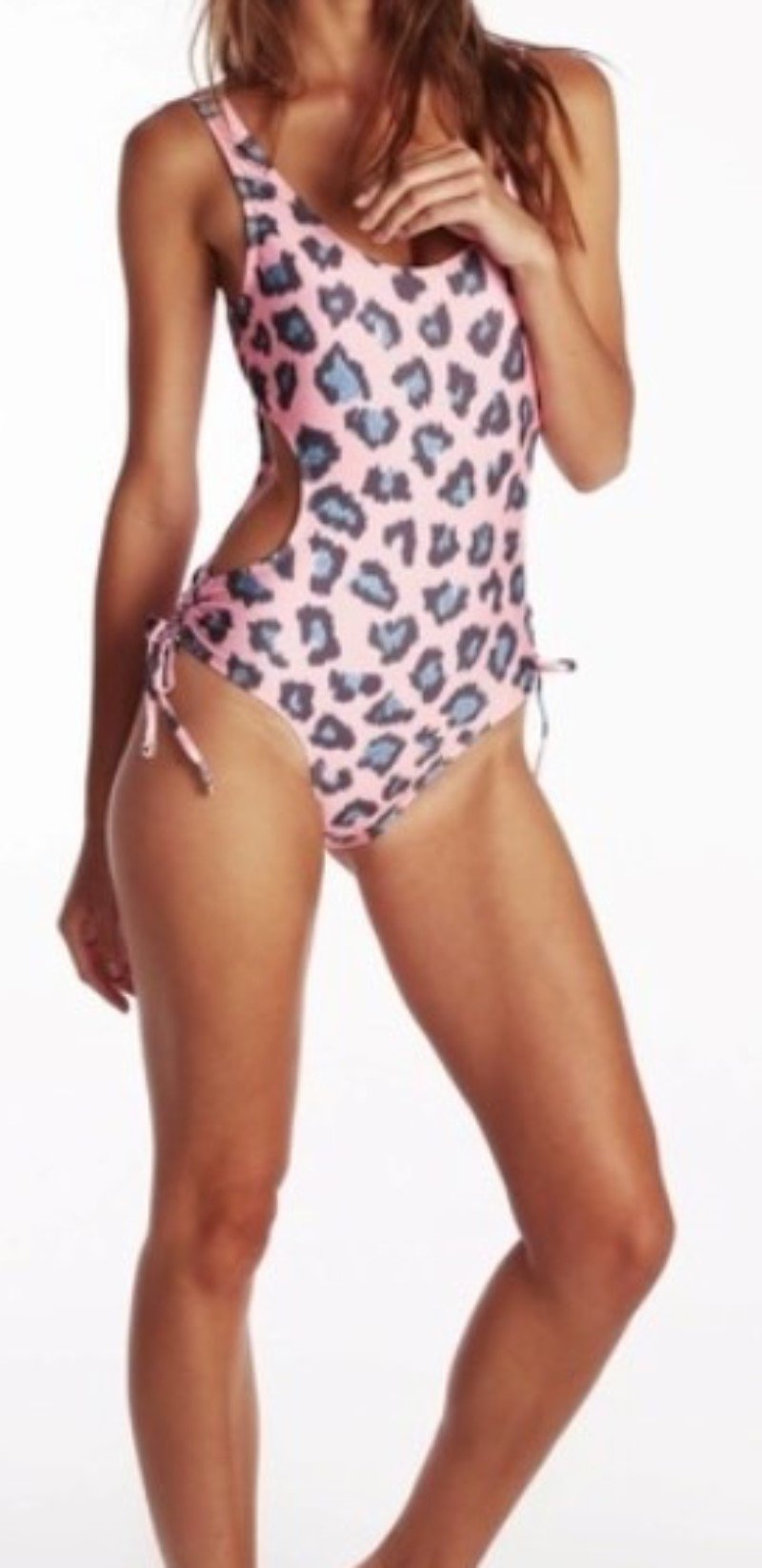 NWT Wildfox XS Barbie Peach Blue Leopard 1PC Swimsuit Monokini 86751