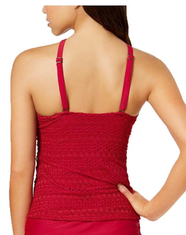 NWT Island Escape 6 Aloha Tankini Lace Crochet Halter Swim Top Raspberry #86779