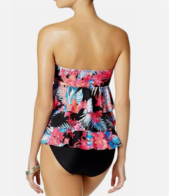 NWT Island Escape 6 Strapless Palm Print Tankini Top Tiered 86795