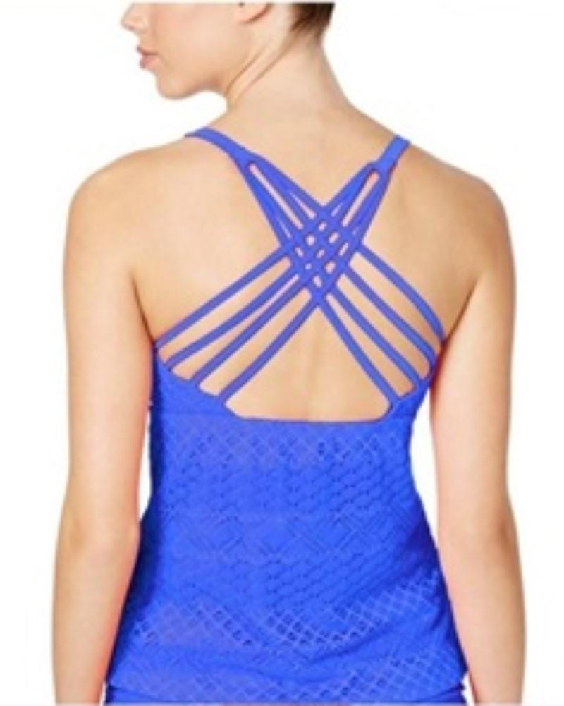 NWOT Island Escape 6 Solid Blue High Neck Crochet Tankini #87138