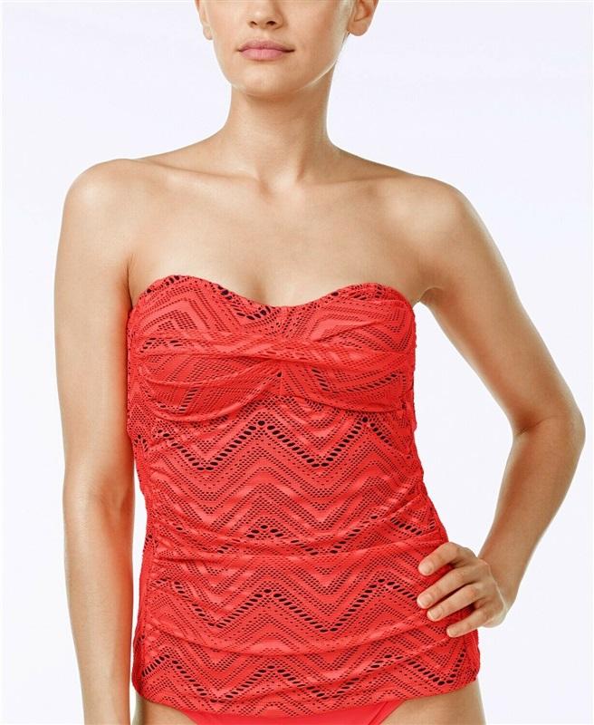 NWT Island Escape 8 Coral Calypso Crochet Twist Tankini Swim Top 87144