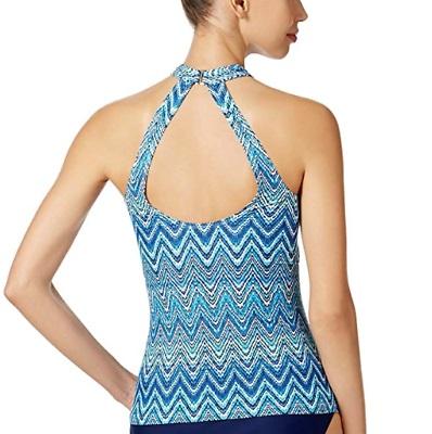 NWT Island Escape 6 ST. Martin High-Neck Swim Tankini Top Blue Chevron #87216