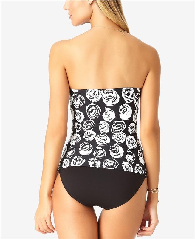 NWTD Anne Cole XS Coming Up Roses Twist Tankini Bandeaukini Black & White 87582