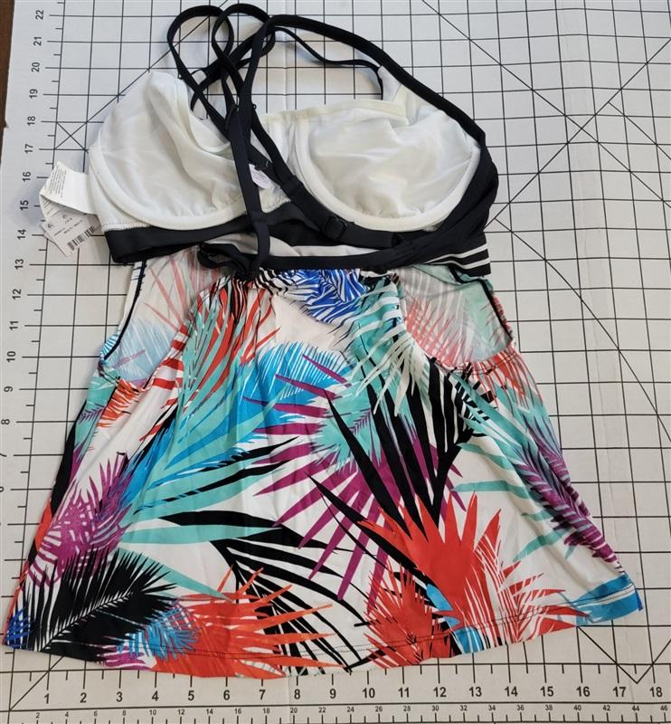 NWT Jag 32D/DD Multi Tropical Crisscross Back Tankini Swim Top #87698