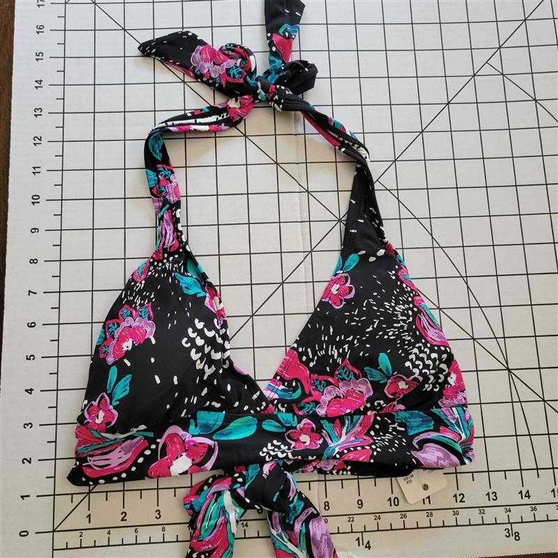 NWT Anne Cole XS Black Floral That's a Wrap Marilyn Halter Bikini Top 87708