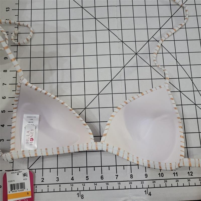 NWT Hula Honey S Gold White Chevron Stripe Oceanfront Push-Up Bikini Top 89386