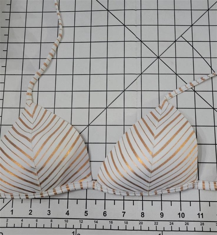 NWT Hula Honey S Gold White Chevron Stripe Oceanfront Push-Up Bikini Top 89386