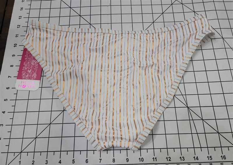 NWT Hula Honey XL Gold White Stripe Cheeky Swim Bottoms 89398