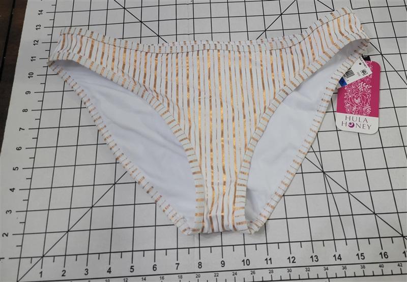 NWT Hula Honey XL Gold White Stripe Cheeky Swim Bottoms 89398