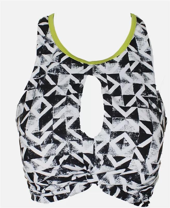 NWT GO GOSSIP L Geometric Maze Cut-out Bikini Swim Top 90262