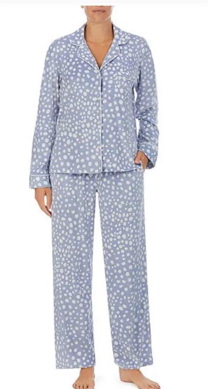 New Donna Karan 3XL Polka Dot Print Long Sleeve Velour Pajama Set 92343