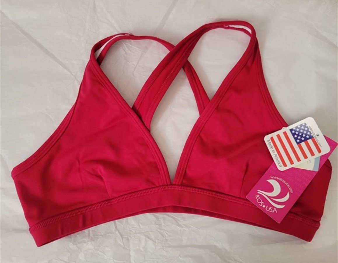 NWT Kos USA L High Performance Cross Back Dance Sports Bra 8210 Pink #96447