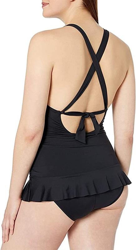 NWT La Blanca 4 Island Goddess Skirted Lace Back One-Piece Swimsuit 97026