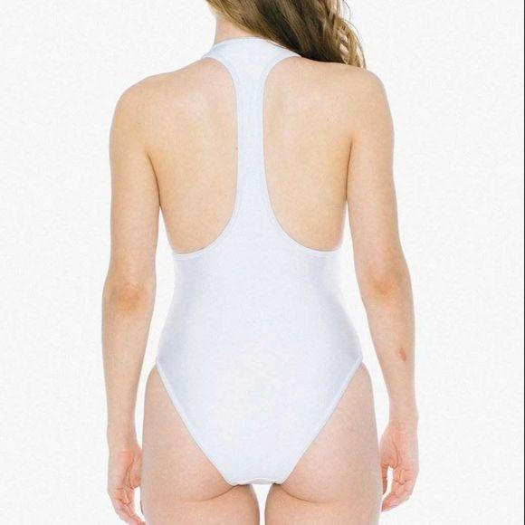 NWOT American Apparel M White Zip UP T-Back Swimsuit 97984
