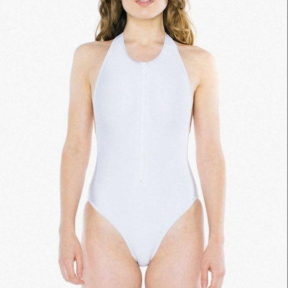 NWOT American Apparel M White Zip UP T-Back Swimsuit 97984