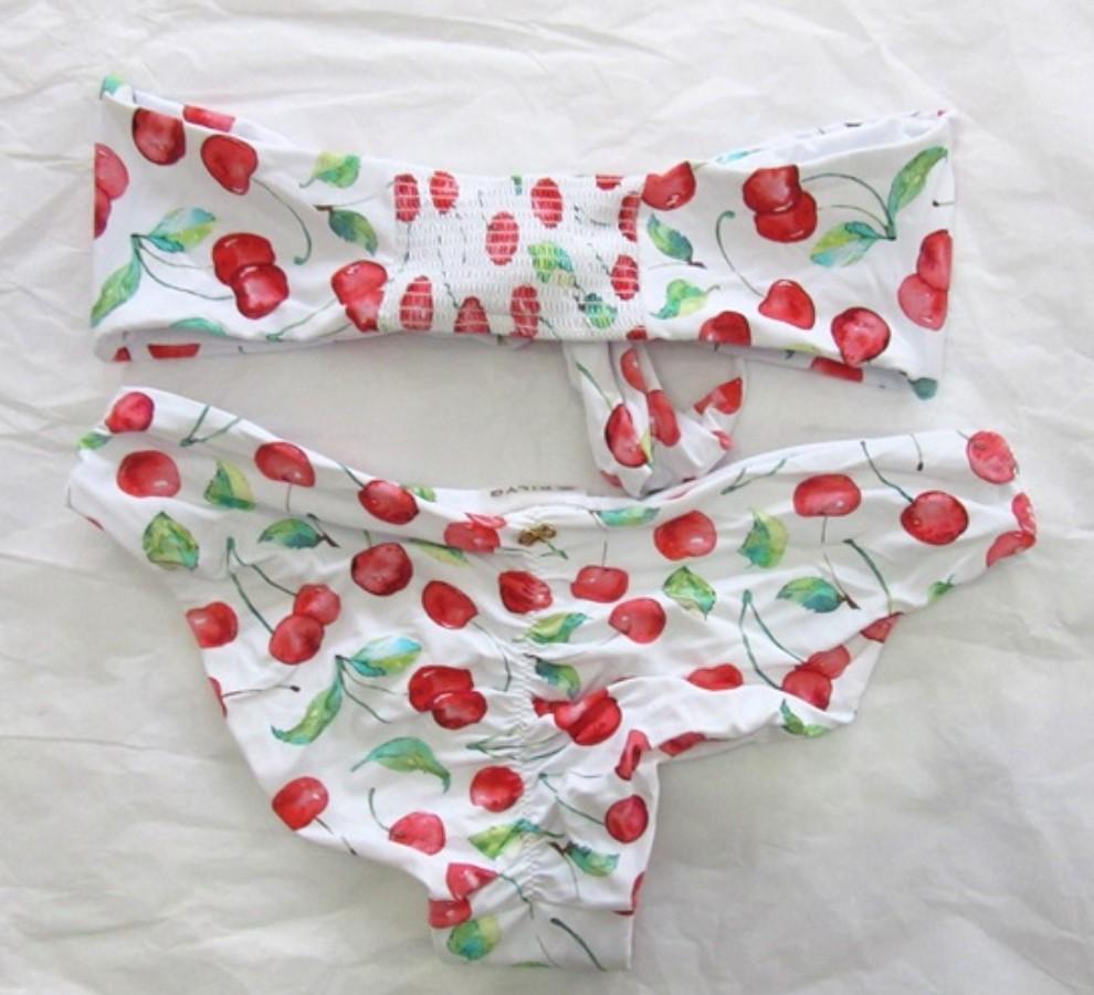 NWT Pilyq Wild Cherry S Front Tie Strapless Bikini Swim Top & Bottom #98735