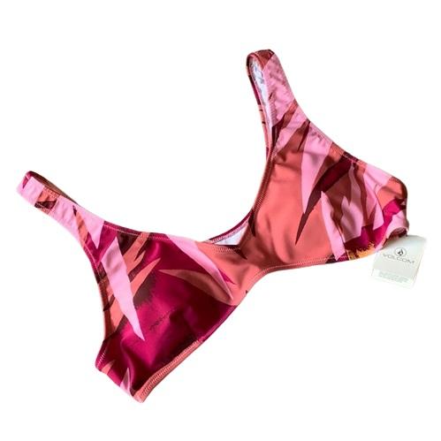 NWOT Volcom Palm Urself L Pink Palm V-Neck Halter Bikini Swim Top #99278