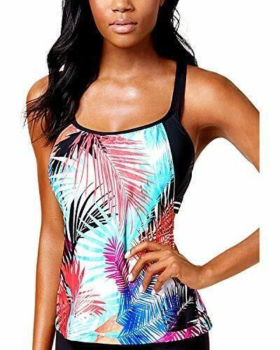 NWT Jag 32D/DD Multi Tropical Crisscross Back Tankini Swim Top #87698