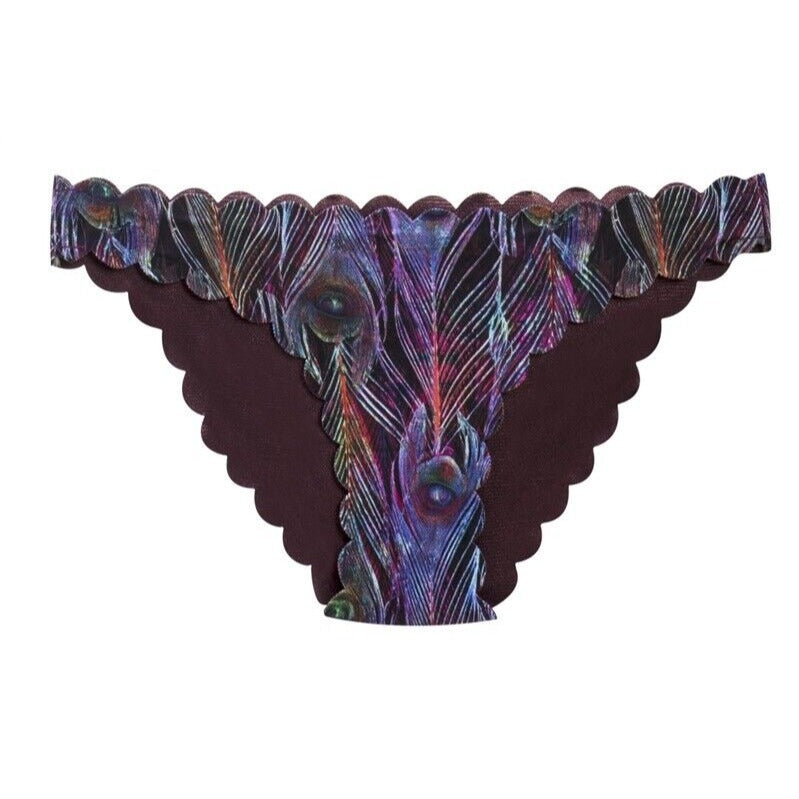 NWT Pilyq Plume L Reversible Peacock Print Bikini Swim Bottoms #97994