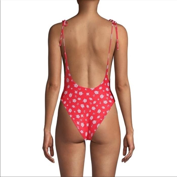NWOT Wildfox S Andi Shoulder Ties 1PC Swimsuit Floral Ditsy Rose Red 86306
