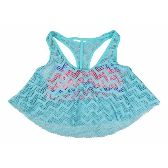 NWT Hula Honey M Netted Crochet Lace Aqua Multi Tankini Bikini Top #88260