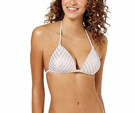 NWT Hula Honey S Gold White Chevron Stripe Oceanfront Push-Up Bikini Top 89386