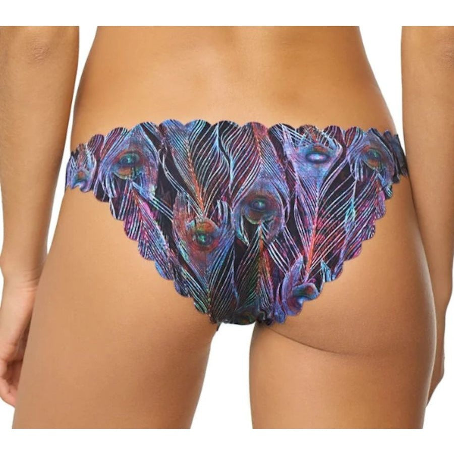 NWT Pilyq Plume L Reversible Peacock Print Bikini Swim Bottoms #97994