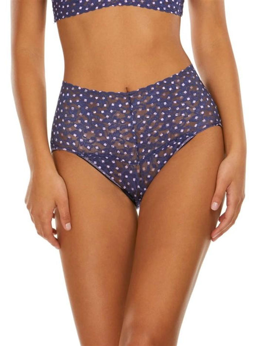 NEW Hanky Panky Printed Retro Lace V-Kini Underwear SM Blue Polka Dot #89794