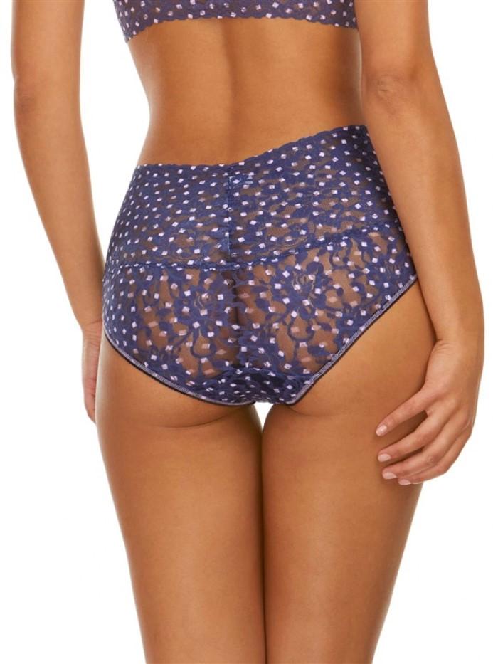 NEW Hanky Panky Printed Retro Lace V-Kini Underwear SM Blue Polka Dot #89794