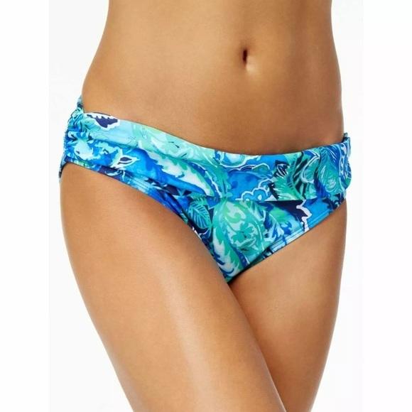 NWT Ralph Lauren 4 Exotic Paisley Fold-Over Bikini Swim Bottom Blue 86602