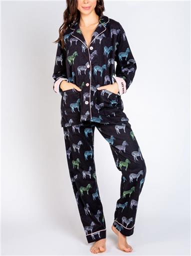 NWT PJ Salvage Black Zebra Flannel Pajamas Med #87079