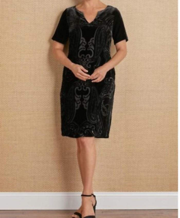 New Soft Surroundings LG Venetian Velvet Burnout Cocktail Dress Black #86628