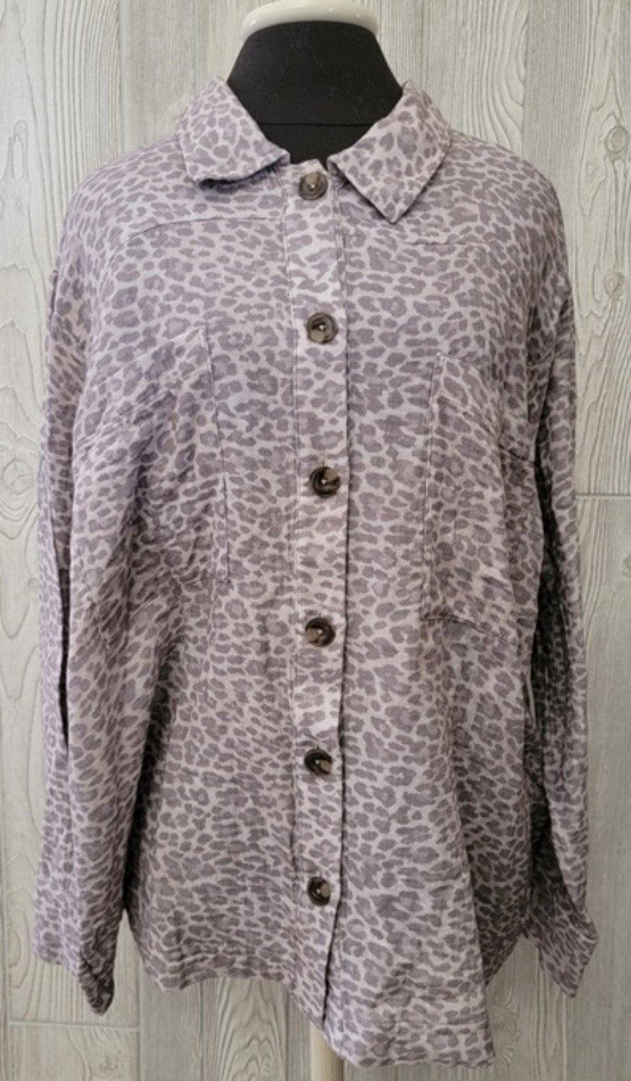 NWT Calme Johnny Was Double Pocket Shacket Button up Shirt Jacket Cheetah 100321