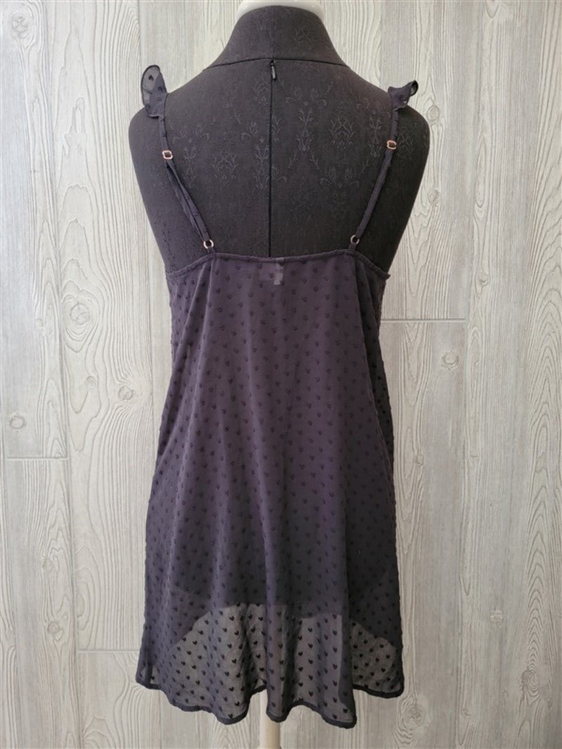 NWT Chelsea28 M Black Sheer Swiss Dot Chemise Nightgown 100332