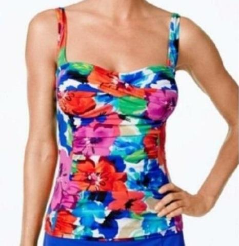 NWT Swim Solutions Sedona Flowers SZ 10 Floral Twist Tankini Swim Top #100397
