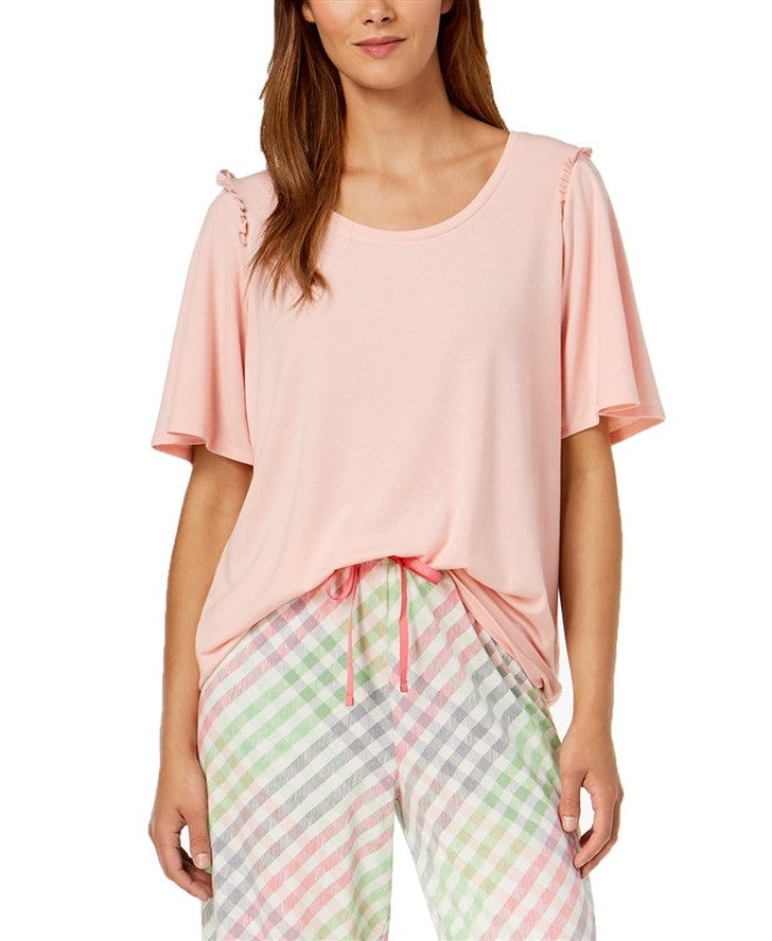 New Hue 3X Plus Size Bell Ruffled Sleeve Lounge Top T-Shirt Pale Pink #102812