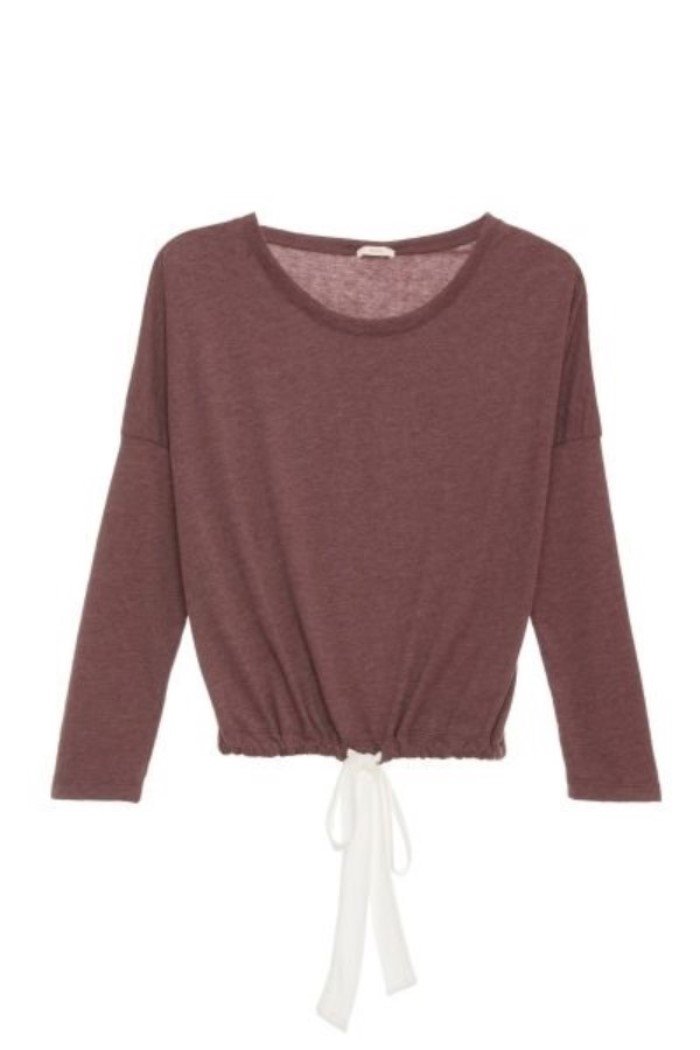 NEW Eberjey M Heather Slouchy Long Sleeve Tee Lounge Top T1110L Wine #102839