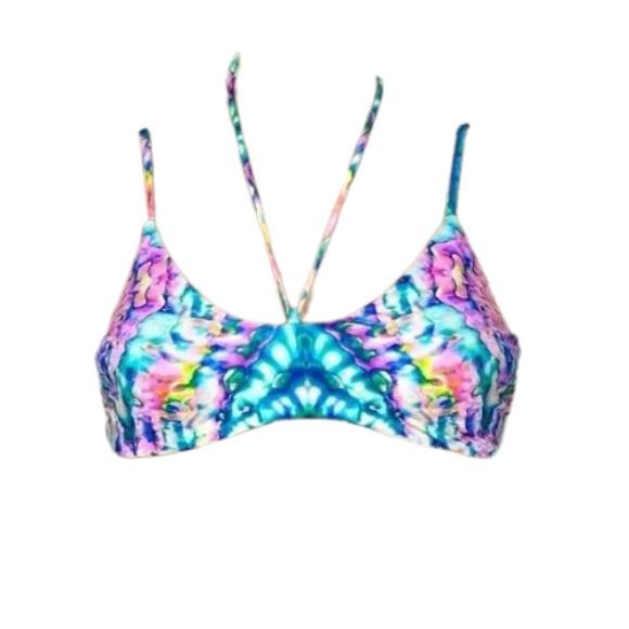 NWOT Reef Chemical Leak XS Tie-Dye Halter Scoop Bikini Swim Top #102856