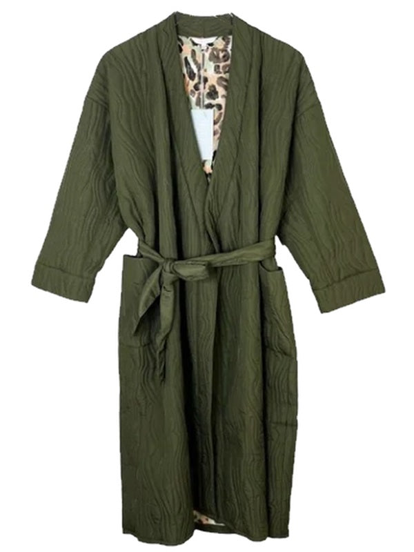 NWT Calme by Johnny Was XL Ava Quilted Robe Coat Olive Green 106285
