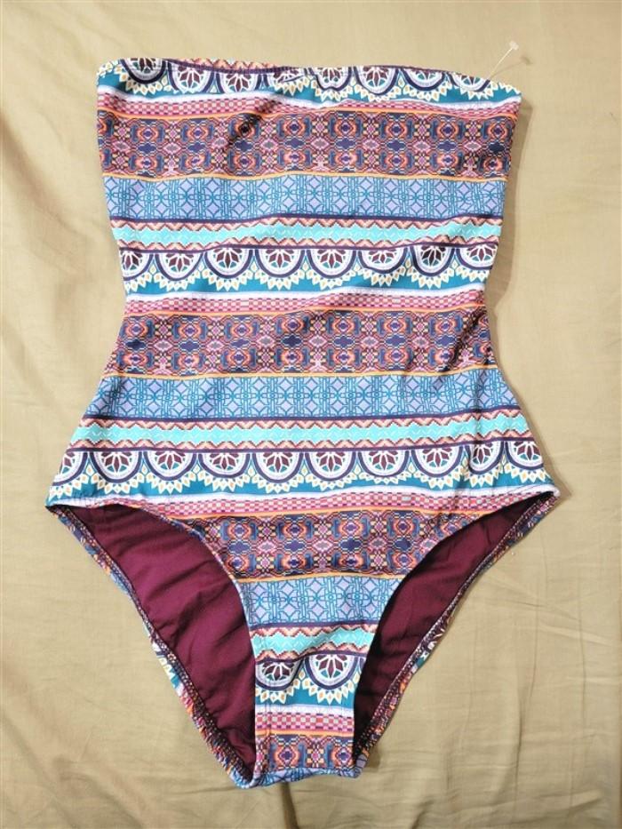 NEW Fashion Nova L Aztec Medallion BOHO Cut Out Back Bandeau Swimsuit #110149