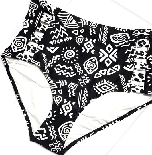 NEW Forever 21 Plus XL Tribal Hi-Waist Cutout Bikini Bottoms Black White #110170