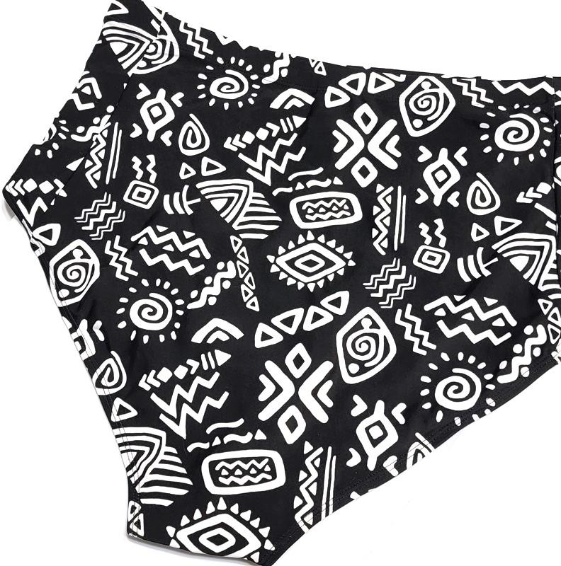 NEW Forever 21 Plus XL Tribal Hi-Waist Cutout Bikini Bottoms Black White #110170