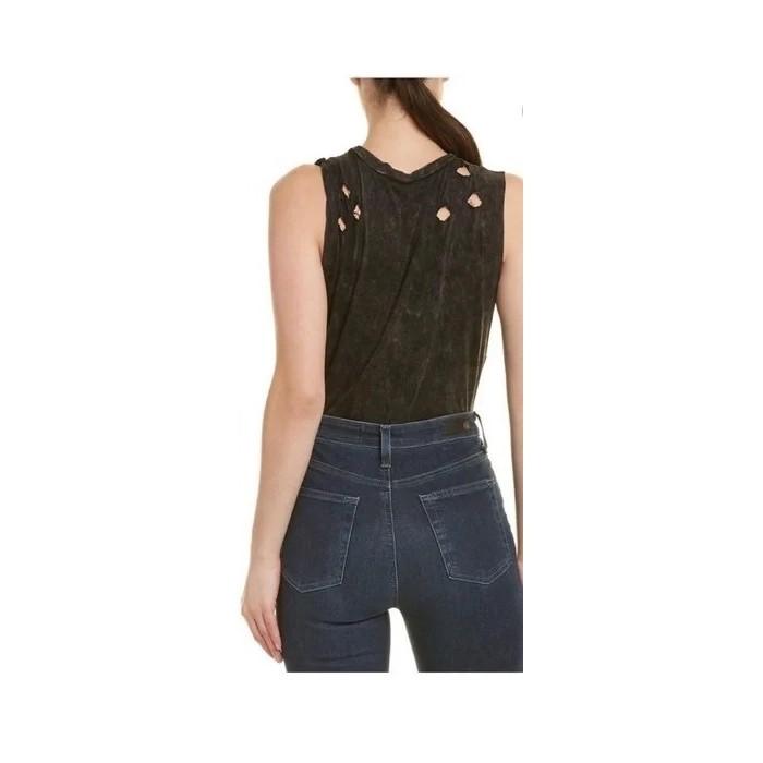 New Honey Punch Anthropologie L Distressed Black Acid Wash Tank Bodysuit #110941