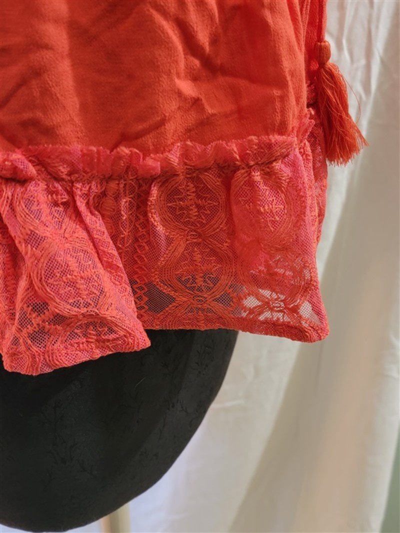 New Honey Punch Anthropologie S Strappy Ruffled Crepe & Lace Cami Orange #111648