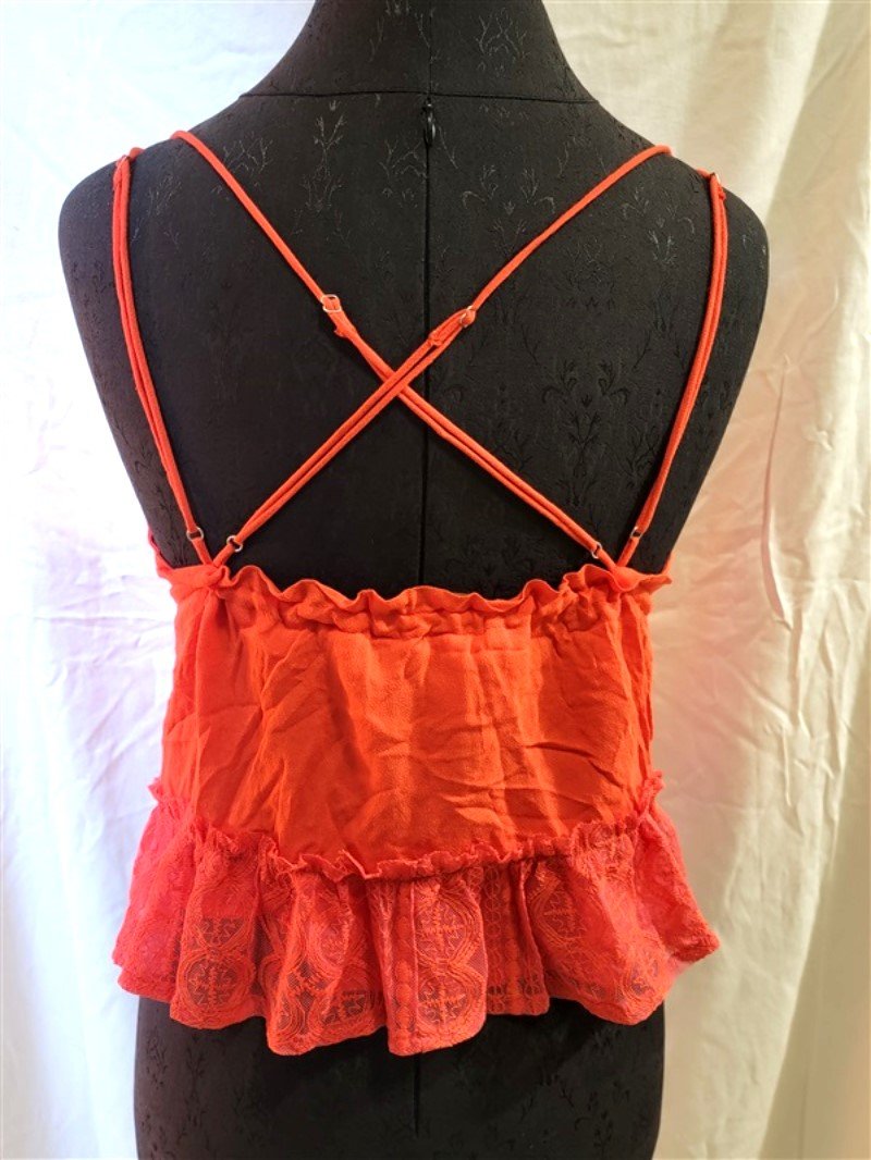 New Honey Punch Anthropologie L Strappy Ruffled Crepe & Lace Cami Orange #111652